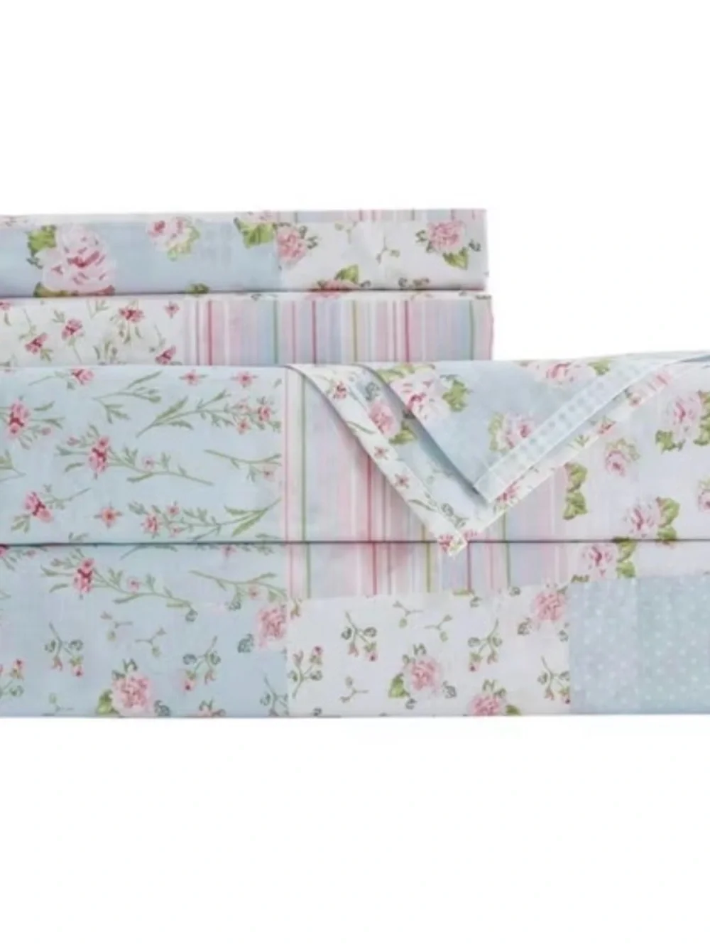 New 3pc Twin Shabby Chic Holly 3/4 Printed Floral Patchwork Cotton Sheet Set